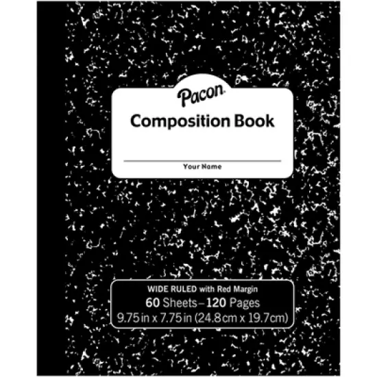 Pacon&reg; Composition Book, Black Marble, 3/8" Ruled w/Margin, 9-3/4" x 7-3/4", 60 Sheets, Pack of 12 image {1}