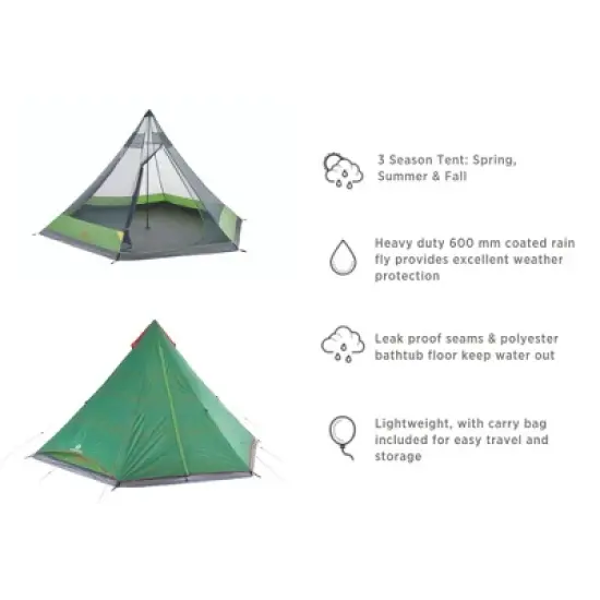 Outbound CTI3996508 6 Person 3 Season Lightweight Backyard Festival Camping Tent with Zip Up Carry Bag and Heavy Duty 600 mm Coated Rainfly, Green image {3}