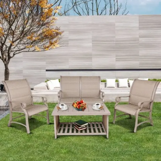 Aluminum Bench Chair with Streamlined Armrests for 2 Persons - Natural - WELLFOR image {8}