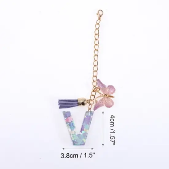 Unique Bargains Heart Sequin Letter V Butterfly Tassel Water Cup Pendant Purple 1 Pc image {1}