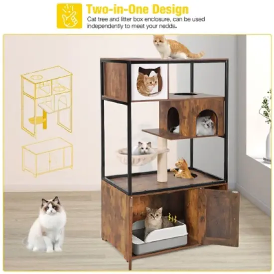Aivituvin Wooden 3-Story Cat Condo with Litter Box Enclosure| Strong Iron Frame-AIR102 /102-I image {3}
