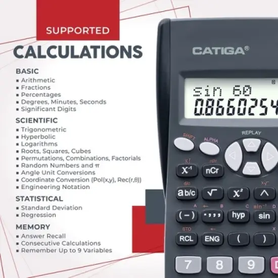 CATIGA Scientific Calculator &ndash; Solar & Battery, Multi-Function, Durable for High School & College Math, Algebra, Trig, Stats image {2}