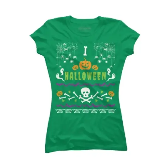Junior's Design By Humans Halloween Lover Ugly Sweater By machmigo T-Shirt image {8}