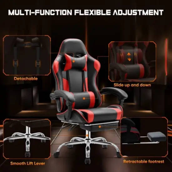 SEVOBAL Task and Office Chairs User Friendly Gaming Chair with Footrest and Adjustable Lumbar Support for Long Hours of Play, Red, 26.7"*25.3"*52.3" image {2}