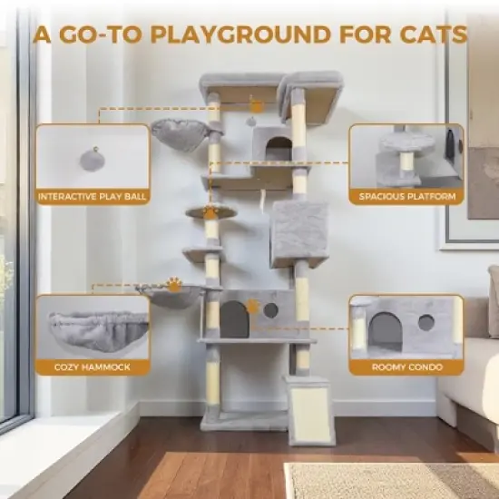 Multipet 84 in Cat Tree Tower with Large Condo, Sisal Scratching Post, Big Hammock and Top Platform image {5}