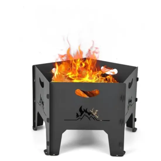 WELLFOR 18.5" Pentagon Collapsible Wood Burning Fire Pit With Storage Bag W-70670 Black image {7}