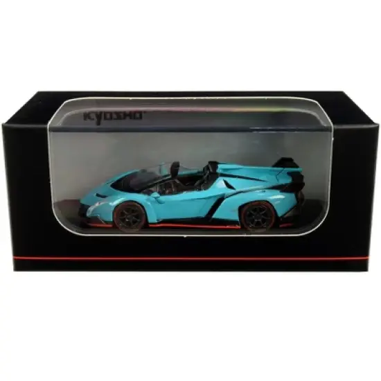 Lamborghini Veneno Roadster Light Blue with Red Line 1/64 Diecast Model Car by Kyosho image {2}