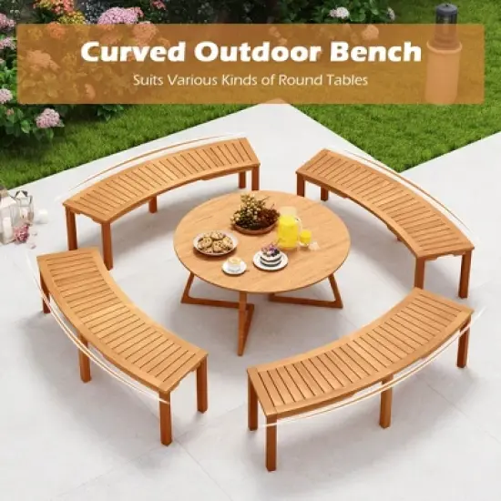 Costway 1/4 PCS Outdoor Curved Bench with Slatted Seat Solid Acacia Wood for Yard image {5}