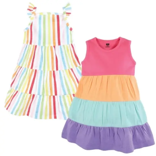 Hudson Baby Girl Cotton Dresses, Rainbow Stripe image {6}