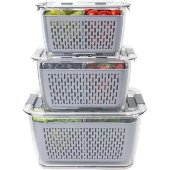Kitchen Spaces Colander Bin, Produce Saver, Fridge Organizer With Lid, Wash, Strain and Store image {4}