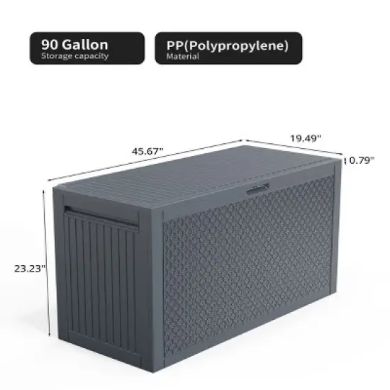 Syemin Deck Boxes 90gal Outdoor Garden Plastic Storage Deck Box Waterproof Deck Box Outdoor Lockable Storage Container, Black, 45.67"*19.5"*23.23" image {3}
