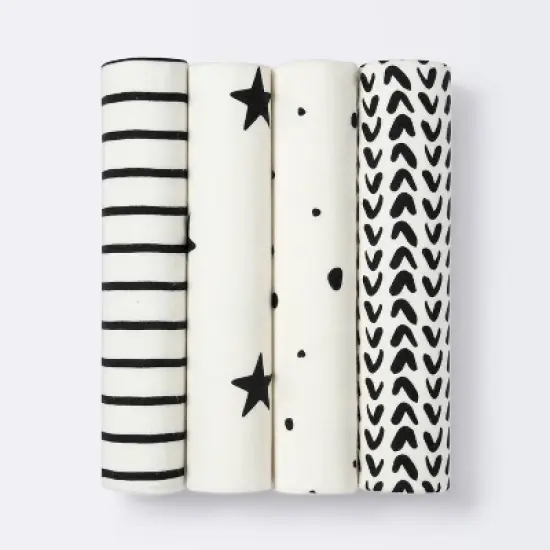 Flannel Baby Blanket - Cloud Island&trade; - Black/White - 4pk image {3}