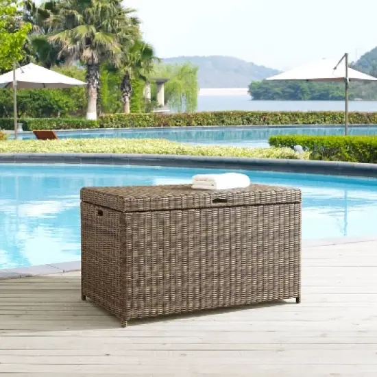 Bradenton Outdoor Wicker Storage Bin - Weathered Brown - Crosley: UV-Resistant Patio Deck Box, 25 Volume Capacity image {1}
