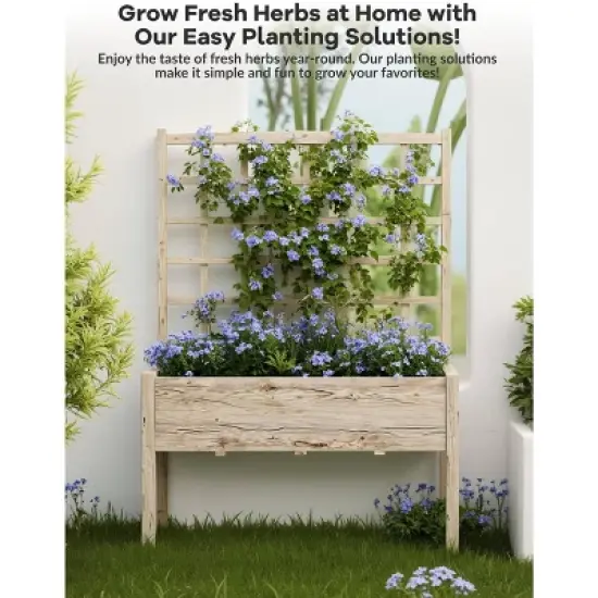 Raised Garden Bed with Trellis, Elevated Planter Box with Legs for Backyard, Patio image {3}