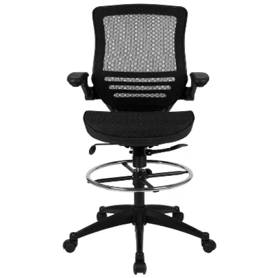 Flash Furniture Mid-Back Transparent Mesh Drafting Chair with Flip-Up Arms image {2}