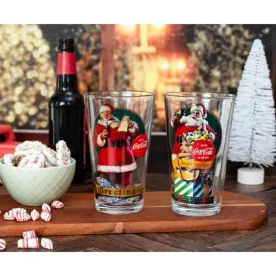 Silver Buffalo Coca-Cola Vintage Santa Claus 16-Ounce Pint Glasses | Set of 2 image {2}