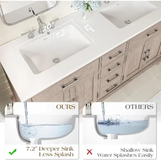 AMERLIFE 60" Bathroom Vanity, Double Sink, Solid Oak Cabinet with Adjustable Storage - Grey image {3}