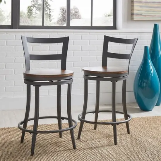 Set of 2 24" Saroyan Swivel Metal & Wood Counter Height Barstool Graphite - Inspire Q image {8}