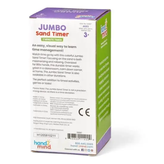 Hand2Mind 2 Minute Jumbo Sand Timer: Teaching Aid for Preschool to 6th Grade, Plastic Construction, Ideal for 1-2 Players image {4}
