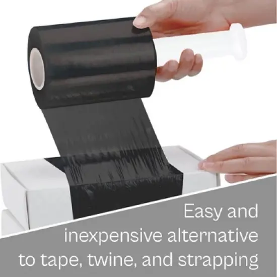 PSBM 18 Rolls 3" x 1000 Ft. Black Hand Wrap Stretch Shrink Film with Handle, 80 Ga image {7}