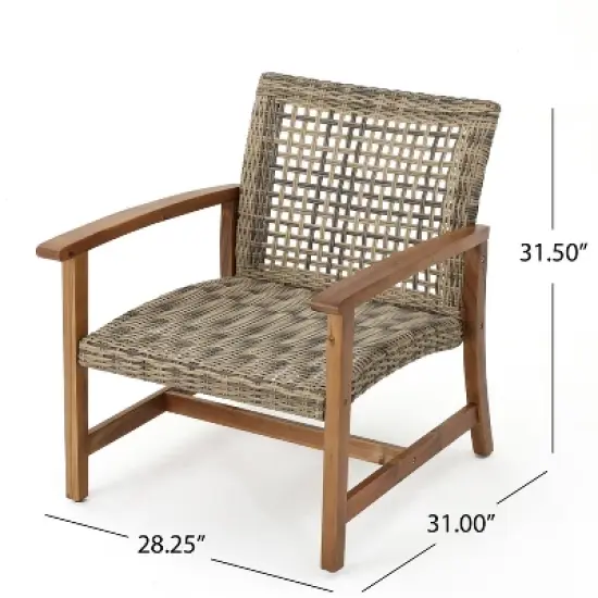 Christopher Knight Home Hampton Outdoor Acacia Wood and Wicker 6 Seater Chat Set with Fire Pit image {3}