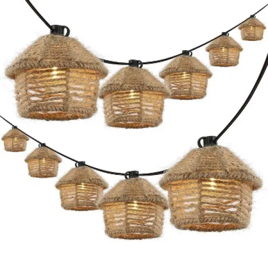 JONATHAN Y Maui 10' 10-Light Incandescent G40 Hemp Rope Shaded String Lights: UL Listed, Indoor/Outdoor Use, Metal Construction image {7}