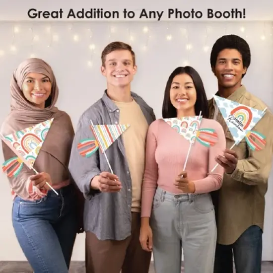 Big Dot of Happiness Hello Rainbow - Triangle Boho Baby Shower and Birthday Party Photo Props - Pennant Flag Centerpieces - Set of 20 image {3}