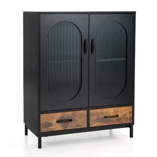 Costway Kitchen Storage Cabinet Freestanding Buffet Sideboard w/ 2 Glass Doors & Drawers image {9}