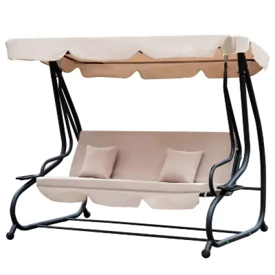 Outsunny 3 Seat Outdoor Free Standing Swing Bench Porch Swing with Stand, Comfortable Cushioned Fabric & Included Canopy image {6}
