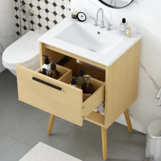 24" Bathroom Vanity with Sink Combo, Multi-functional Bathroom Cabinet with Drawer, MDF Board image {1}