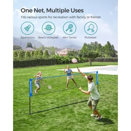 Adjustable Badminton Net for Volleyball & Pickleball, 13ft Wide Foldable Nylon Net with Poles, Indoor Outdoor Use for Kids & Adults image {7}