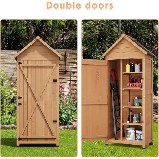 Outdoor Storage Shed, Small Waterproof Garden Tool Shed with 4 Shelves & Lockable Doors, Compact Wood Storage Cabinet for Patios, Backyards image {7}