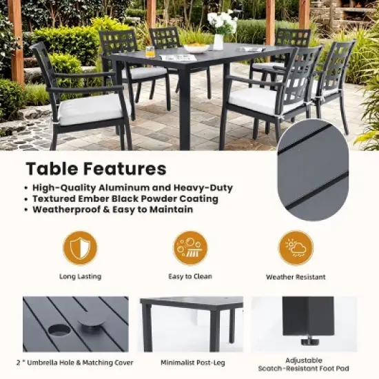 7 Piece Outdoor Patio Dining Set with Rectangular Table and Six Stationary Chairs Cast Aluminum Weather Resistant Sunbrella Cushions-Maison Boucle image {2}
