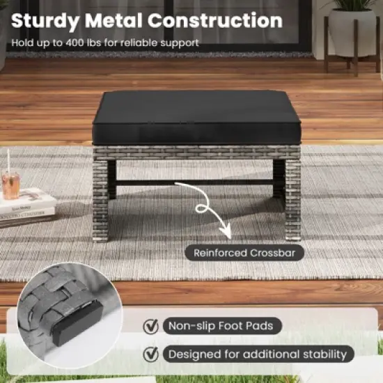 Tangkula 2 Pieces Patio PE Rattan Ottomans with Soft Zippered Cushions for Deck Frame image {5}