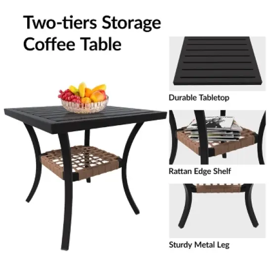 ODK 3 Piece Patio Furniture Set,Wicker Outdoor Indoor Conversation Set with Soft Thick Cushions and 2-Tier Coffee Table for Garden, Poolside image {2}