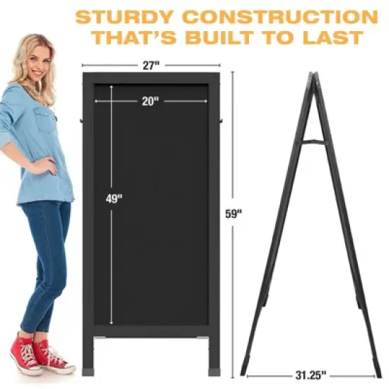 Excello Global Products Extra Large Sandwich Board Chalkboard Sign: 59"x27" Double Sided, Standing Sign A-Frame (Black) image {3}