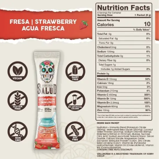 Salud Hydration + Immunity Strawberry Electrolyte Drink Mix - 6pk/0.21 oz Packet Sticks image {3}