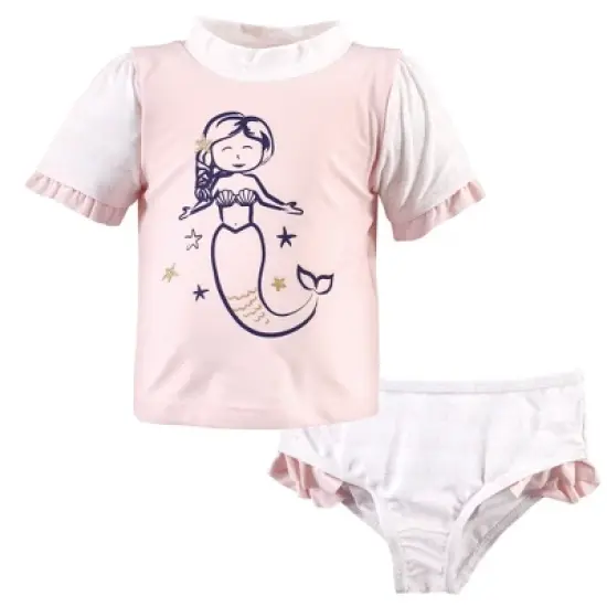 Hudson Baby Infant and Toddler Girl Swim Rashguard Set, Pink Mermaid image {4}