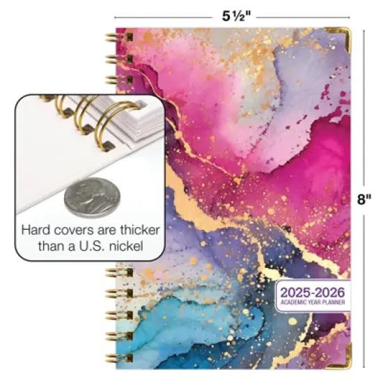 Global Printed Products Hardcover AY 2025-2026 Fashion Planner - 5.5"x8" (Rainbow Gold Marble) image {7}