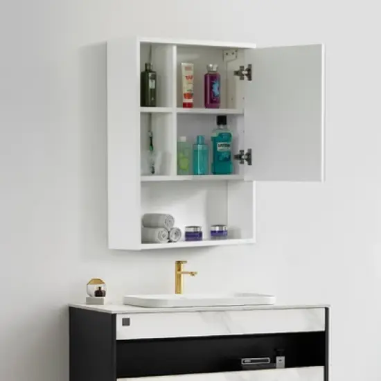 Basicwise Wall Mount Bathroom Mirrored Storage Cabinet with Open Shelf | 2 Adjustable Shelves Medicine Organizer Storage Furniture image {3}