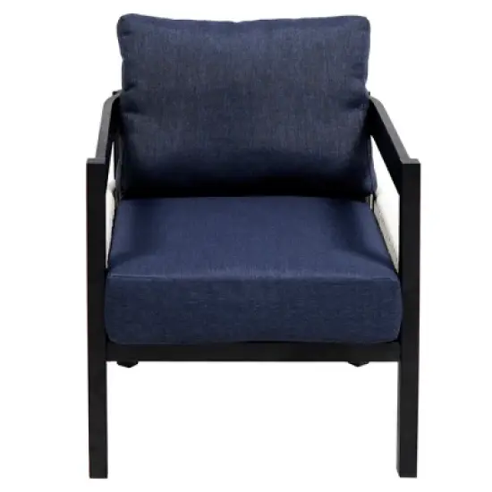 FIONECA U_STYLE Dark Blue Multi-Person Outdoor Iron Sofa Set with Table, Rattan Decoration, Waterproof & Rust-Proof Patio Furniture for Garden & Lawn image {9}