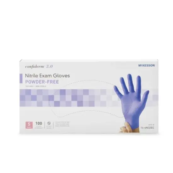3.0 Confiderm McKesson Nitrile Exam Glove Blue Textured Fingertips image {1}