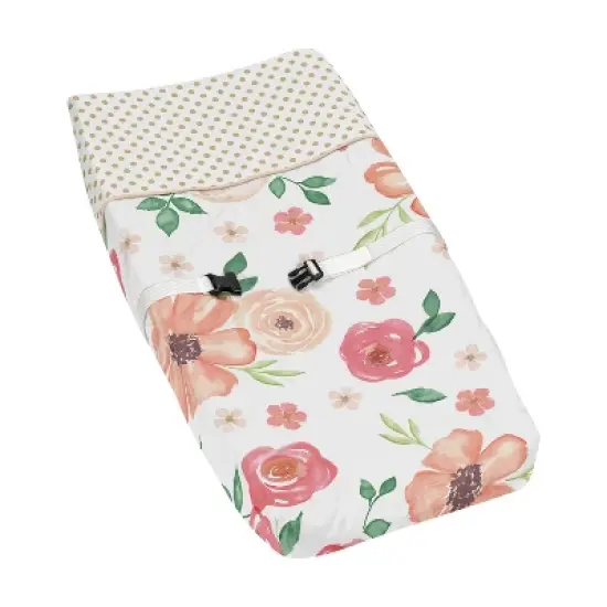 Sweet Jojo Designs Girl Changing Pad Cover Watercolor Floral Peach Green and Gold image {5}