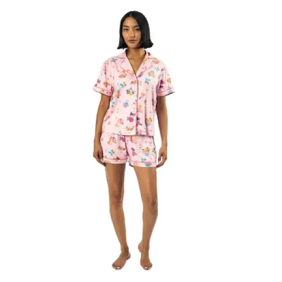 Hello Kitty & Friends Floral Character Print Women's Pink Sleep Shirt & Shorts Set image {2}