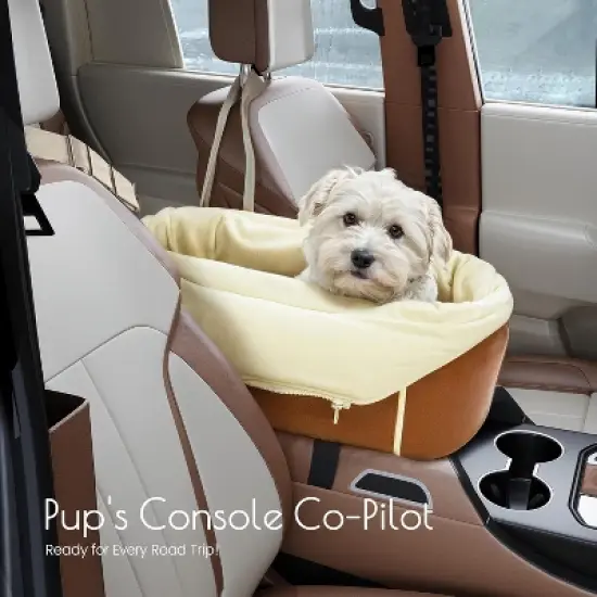 MaseiKar Dog Car Seat for Small Dogs, Washable Pelsbarn Dogs Bed with Non-Slip Base, Waterproof Dog Booster Seat for Car with Storage Pockets,Brown image {1}