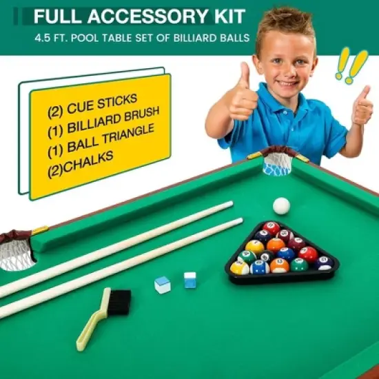 5 ft Folding Pool Table Portable Foldable Billiards Table for Kids and Adults Pool Game Table with 2 Cue Sticks 16 Balls Triangle Chalk image {4}