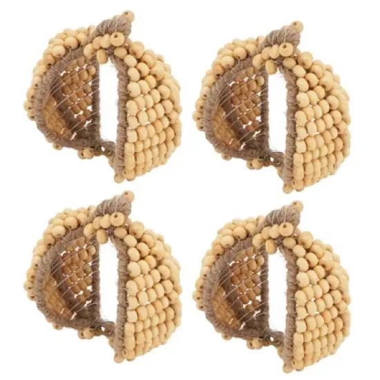 Saro Lifestyle Rustic Charm Beaded Pumpkin Napkin Ring (Set of 4), Beige image {1}