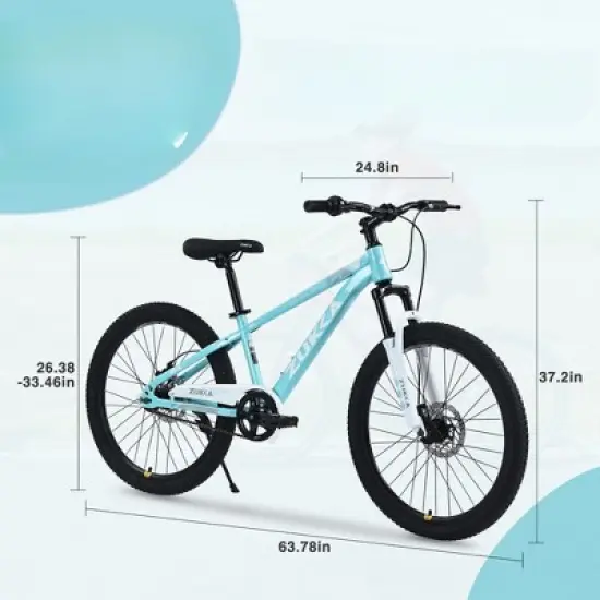 INFURNIC Bicycles, 24 Inch Mountain Bike for Kids, Mountain Bike with Single Speed, Blue, 63.78"*24.8"*37.2" image {1}
