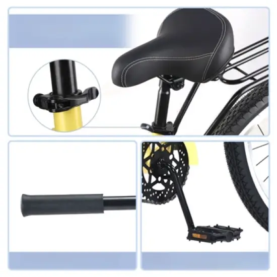 INFURNIC Bicycles, Men's Beach Cruiser Bike with Wide Wheels, Rear Coaster Brakes, Black, 69.29"*25.98"*39.37" image {4}