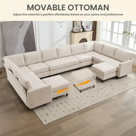 Hyleory Spacious 12-Seater U-Shaped Modular Sofa with Ottomans,Relaxed Style, Reconfigurable Design image {5}